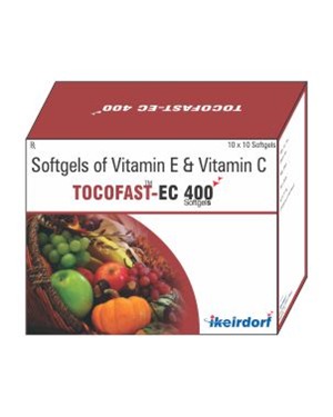 TOCOFAST-EC Softgel Capsule 10x20mm, Vitamin E 400mg & Vitamin C 150mg, Antioxidant, Infertility Support, Cardiovascular Health, Skin Protection