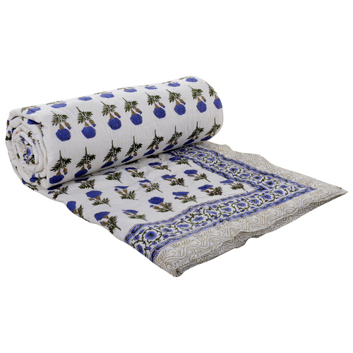 100% Cotton Blue Handblock Print Quilt