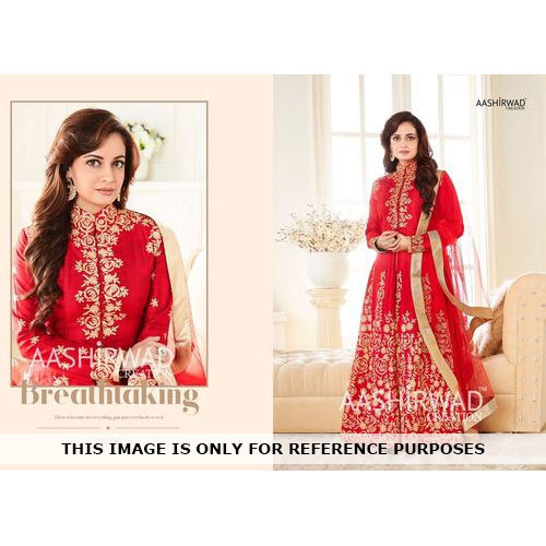 Anarkali Suit - Georgette Fabric, Size 34 to 46 | Elegant Red Design with Zari Embroidery and Lace Work, Full Sleeves, Matching Naznine Dupatta