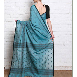 Tussar Linen Jamdani Saree - Tussar Silk Linen, 5.5m x 1.1m, Teal | Elegant Drape, Soft Texture, Lightweight, Handwoven Design