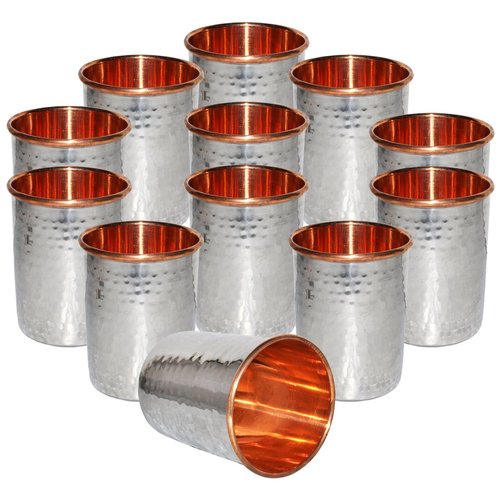Handmade Drinking Stainless Steel - Copper Lined 8x7cm Silver, Durable Ayurvedic Water Glass