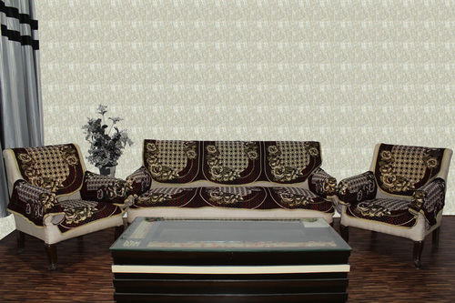 Chenille Sofa Panel Punto - Chenille Material, Single Seater (69x59x1 CM), 3 Seater (69x177x1 CM), Maroon Color, Printed Pattern, Neat Stitching - Quality Assured Design