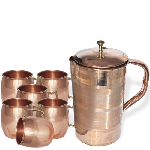 Pure Copper Jug With 6 Pure Moscow Mule Mug Sets