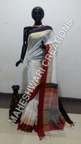 Black And White Silk Border Handloom Saree
