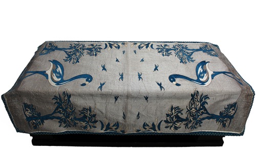 Birds Printed Table Panel - Blue Chenille Fabric Size: 40x60 Inches | Modern Design Durable for Indoor Furniture No Folding