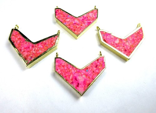 Gold Electroplated Pink Chevron Pendant