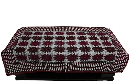 Flower Printed Maroon Table Cover