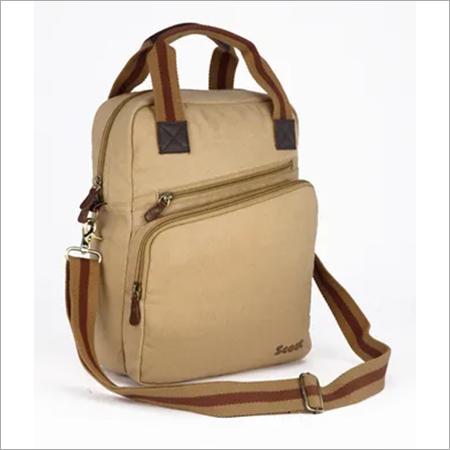 Cotton Canvas Sling Bag - 26x35x10 cm, Beige Color | Leather Trimmed, Document Organizer for Office and Meetings