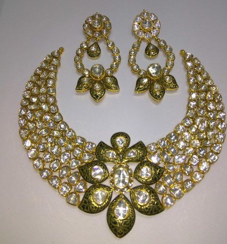 Diamond Polki Necklace - Diamonds, 16 Inches, Gold | Elegant Design, Intricate Detail, Lightweight, Sparkling Stones, Trendy Style