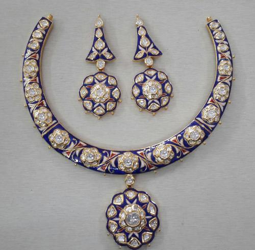 Diamond Uncut Kundan Meena Necklace