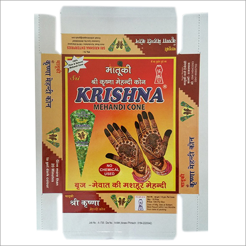 Krishna Mehandi Cone - 100% Natural Henna Paste, Cardboard Packaging, Long Shelf Life, Smooth Consistency for Vibrant Cherry Red Color