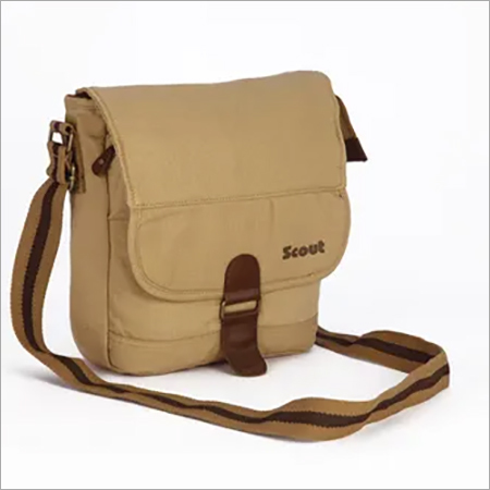Canvas Tab Sling Bag - Cotton Canvas With Leather Trimming, Size: 24x26x8 cm, Color: Beige | Handy Travel Pouch With Tab Compartment & Organizer