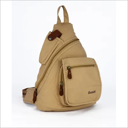 Canvas One Side Back Pack - Cotton Canvas with Leather Trimming, 44x30x14 cm Size, One Main & Two Small Compartments | Ideal for School & College Use
