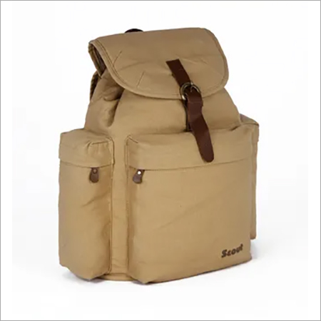 Canvas Backpack - Cotton Material, 25x41x16 cm Size, Beige Color | One Main Compartment, Three Pockets, Cord Closure, 10.4 Ton Capacity