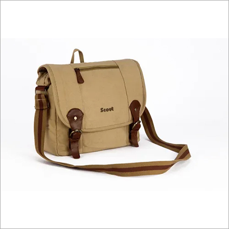 Canvas Laptop Sling Bag - Cotton Canvas With Leather Trimming, 26x34x14 cm Size , One Main Compartment and Organizer Pocket