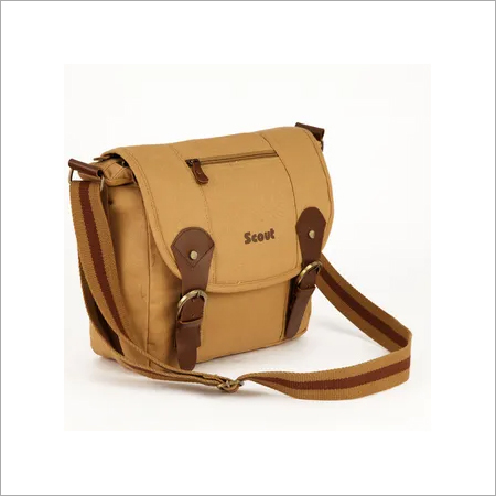 Canvas Sling Bag - Cotton Canvas With Leather Trimming, Size: 23x28x11 cm | One Main Compartment, One Small Compartment, Organizer