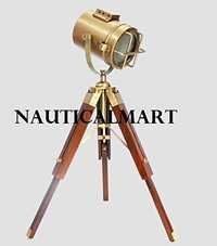 Nautical Designer Wooden Tripod Floor Lamp Stoplight Searchlight