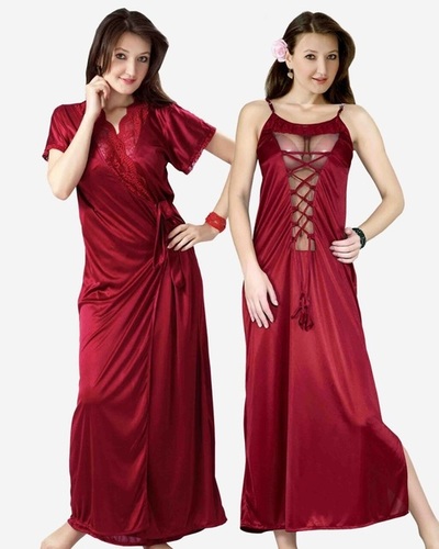 Maroon Two Piece Nighty 9007