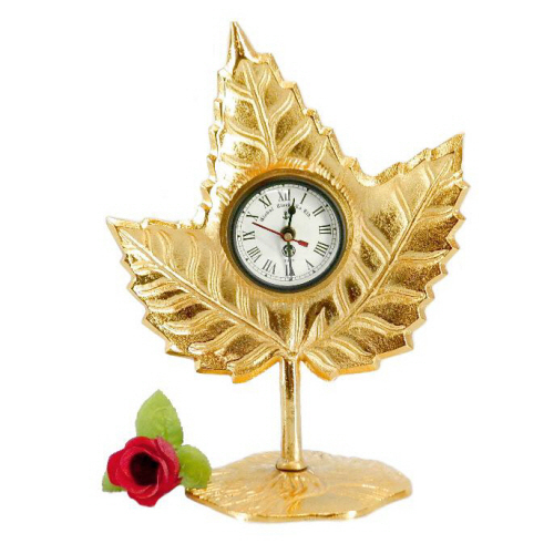 Aluminium Table Clock Gold Plated Leaf