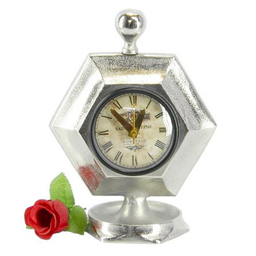 Aluminium Clock Raw Nickel Plated - Aluminum, 6x6x10 Inches, Silver, Quartz Movement | Elegant Design, Precise Timekeeping, Durable, Battery Powered