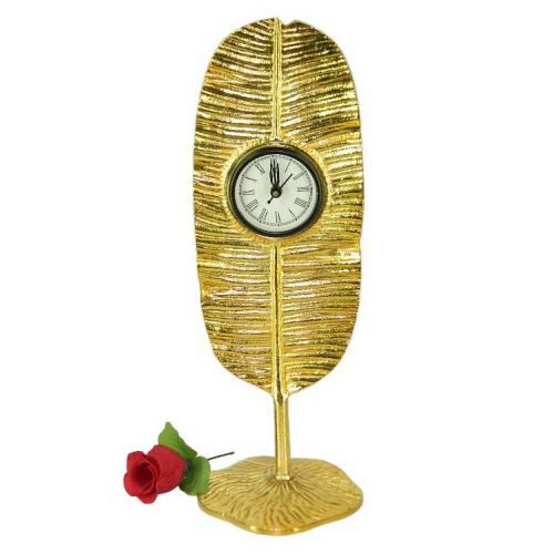 Aluminium Clock Gold Plated Leaf Style