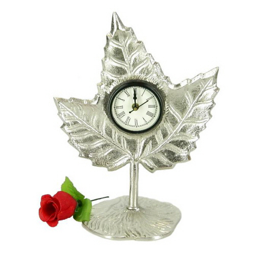 Aluminium Table Clock Nickel Plated Leaf