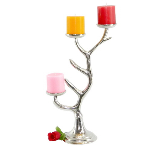 Aluminium Candle Holder 3 Lights Nickel Plated - 18 Inch Height, 6 Inch Base Diameter, Silver Finish, Elegant Design