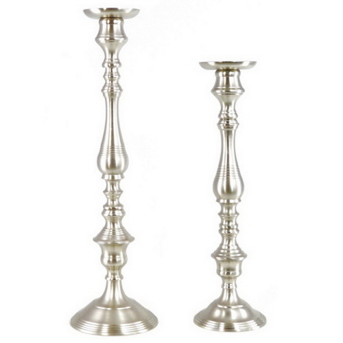 Aluminium Candle Holder Set of 2 pcs - Nickel Plated Silver, Elegant Durable Design