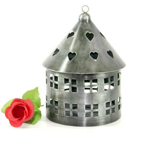 Iron Tea Light Holder Antique - Iron, 8cm Diameter, Gray | Elegant Design, Heart & Square Cutouts, Romantic Ambiance