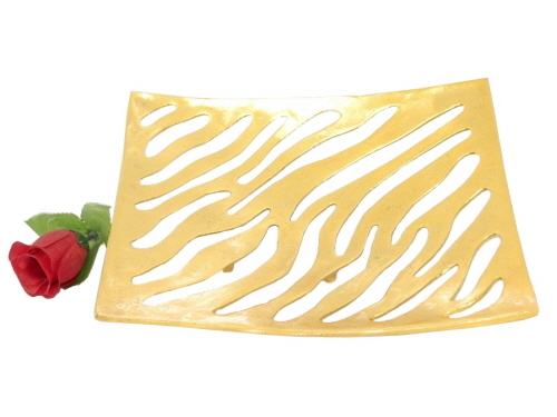 Aluminium Dish Square Gold Plated - 10x10 Inches, Zebra Print | Elegant Design, Durable, Glossy Finish