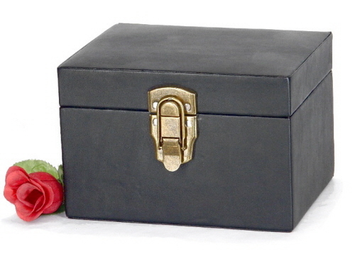 Wooden Box Black Faux Leather