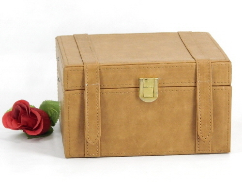Wooden Box Tan Faux Leather