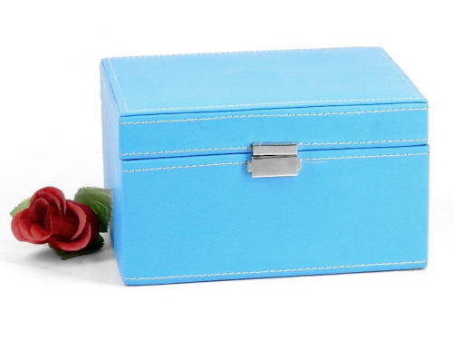 Wooden Box Blue Faux Leather