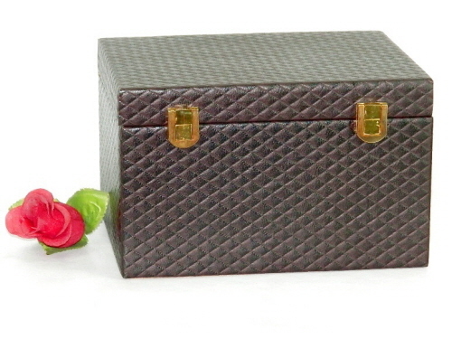 Wooden Box Brown Black Leather With Brass Locks