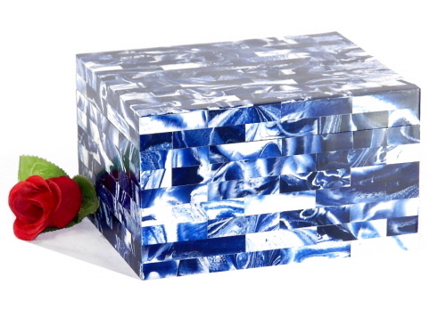 Wooden Box With Blue & White Resin