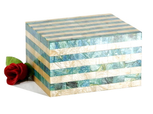Wooden Box With Green & Biege Resin