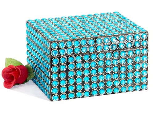 Wooden Box with Aqua Beads