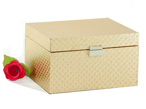 Wooden Decorative Box Gold Faux Leather