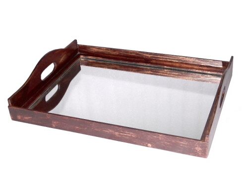Wooden Tray Copper Antique With Glass