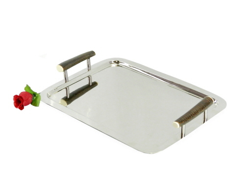 Brass Tray Nickel Plated with Horn Handles