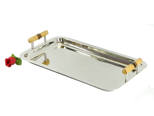 Brass Tray Nickel Plated with Bamboo Handles