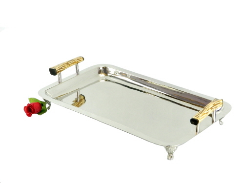 Brass Tray Nickel Plated with Bone Handles