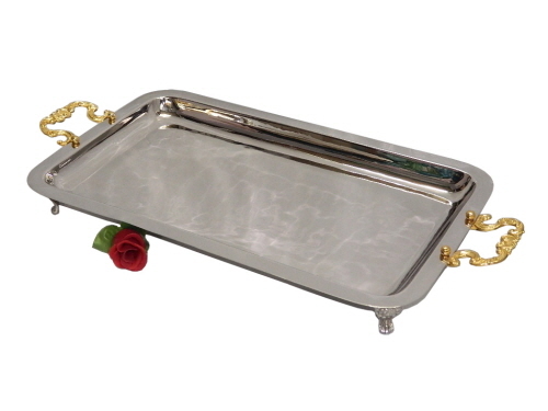 Brass Tray Nickel Plated with Brass Decorations