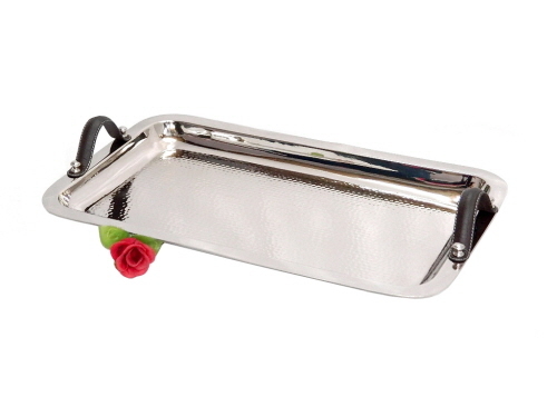 Brass Tray Nickel Plated Hammered with Handles