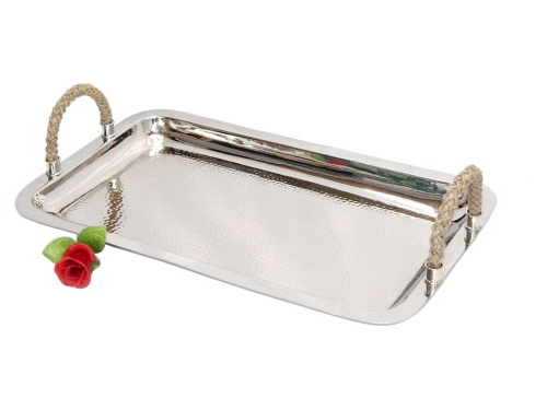 Brass Tray Hammered with Rope Handles