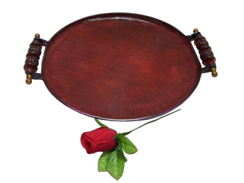 Aluminium Tray Red Enamel With Glass Handles