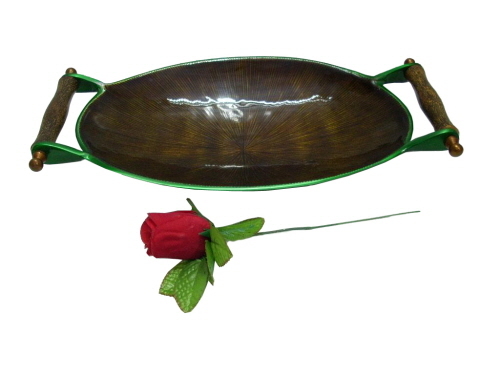 Aluminium Tray Oval Brown Enamel with Wood Handles