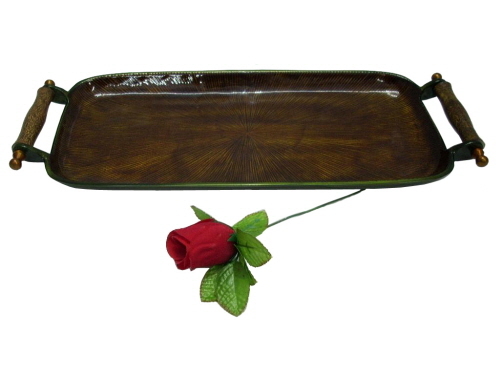 Aluminium Tray Brown Enamel with Wood Handles