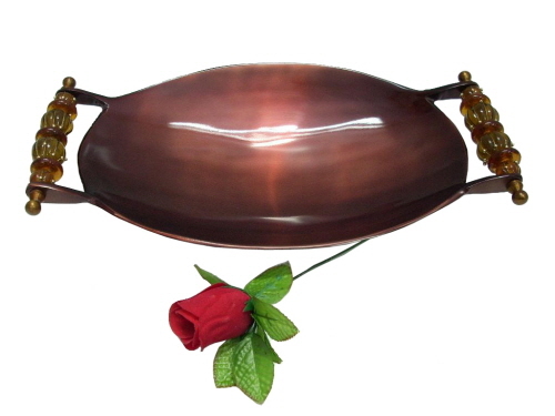 Aluminium Tray Burgundy Enamel With Glass Handles - 15x25cm Oval, Elegant Durable Design, Easy Clean