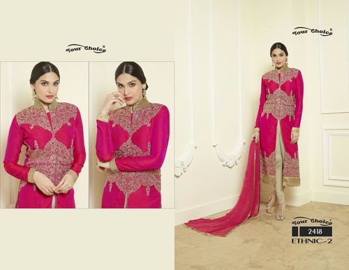 Stylish Designer Party Wear Salwar Suit - Silk, Pink Color, Full Sleeves | Embroidered Pattern, Dry Clean Only, No Fade, Washable